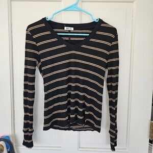 LA Made Long Sleeve Stripe V Neck
